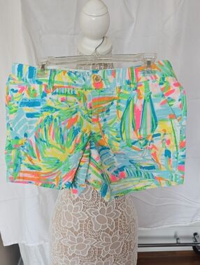Lilly Pulitzer Multicolor Printed Jean Shorts in Aqua, Pink & Lime